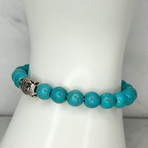 Faux Turquoise Bubble Beaded Stretch Bracelet - Picture 4 of 8